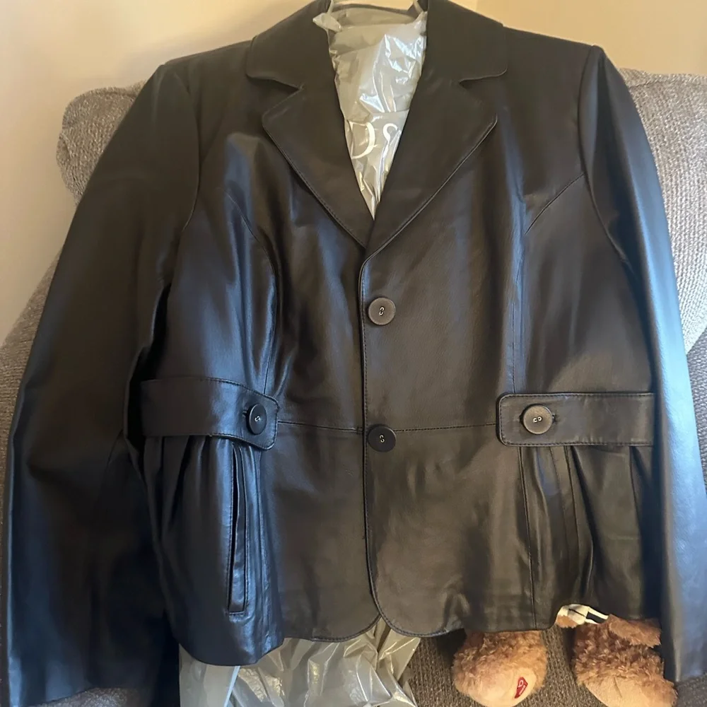 Nordstrom brand “contrast” Genuine Leather jacket 
Worn once - Picture 2 of 6